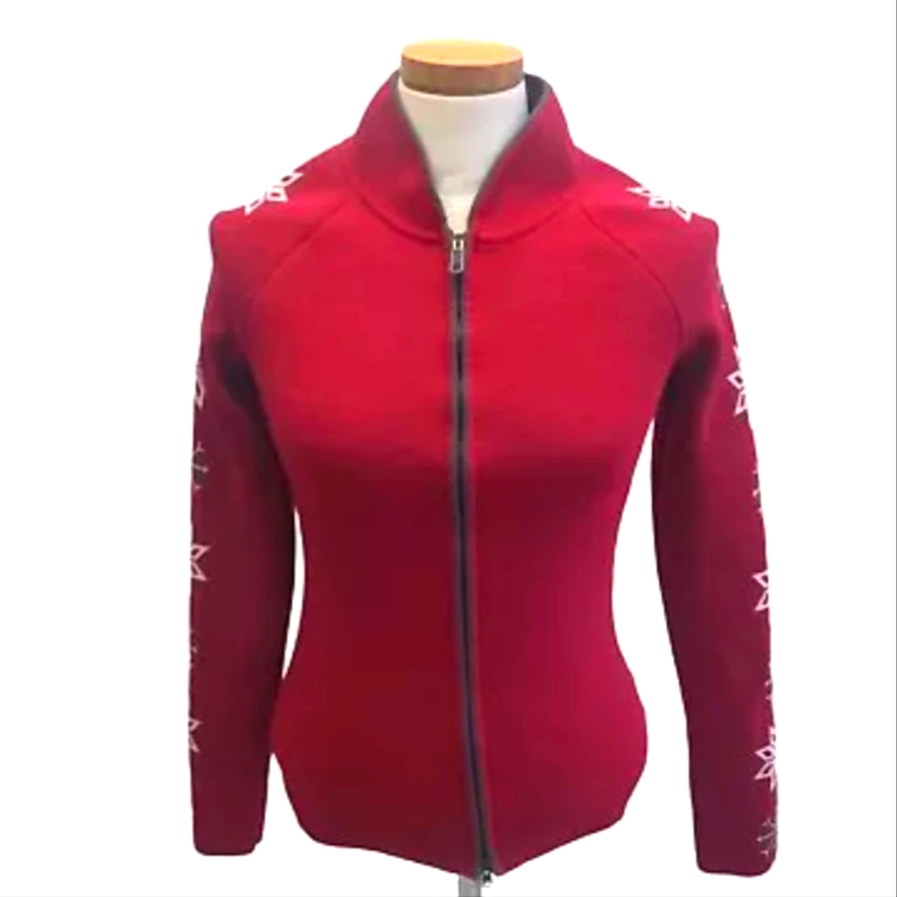 Eddie Bauer Sport vintage Women’s  Red Winter Snowflake full zip sweate Size L